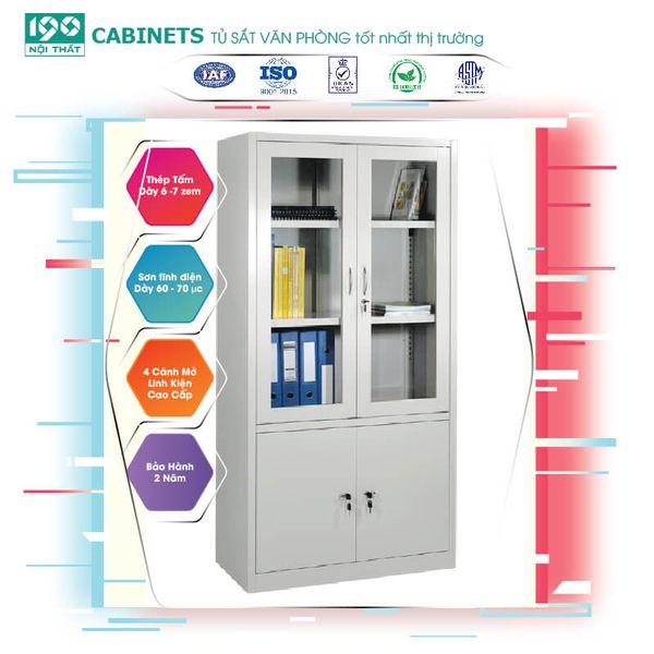 Tủ Sắt 4 Cánh Kính Mở TS03