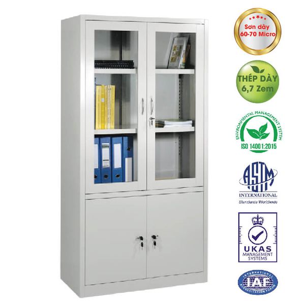 Tủ Sắt 4 Cánh Kính Mở TS03