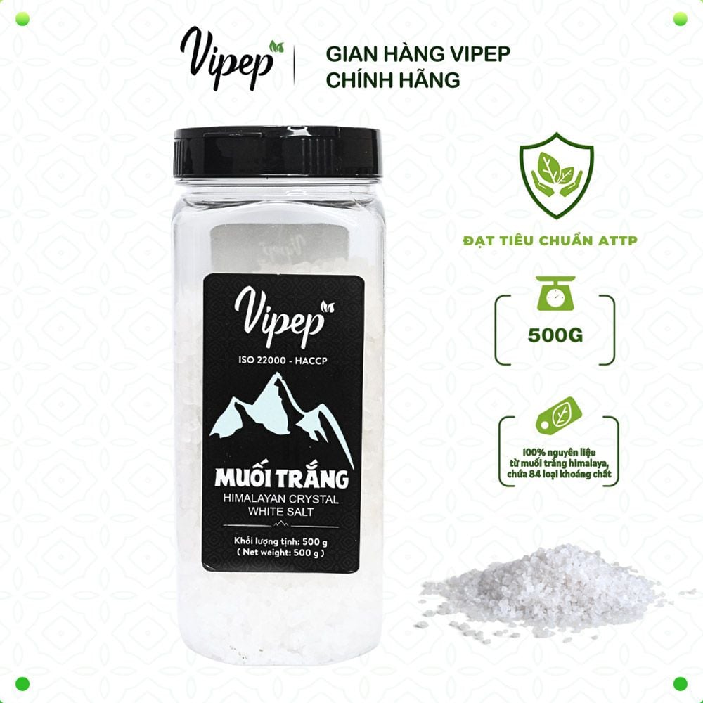  Muối Trắng Hymalaya Vipep Nguyên Hạt Hũ Nhựa 500g - Gia vị Vipep 