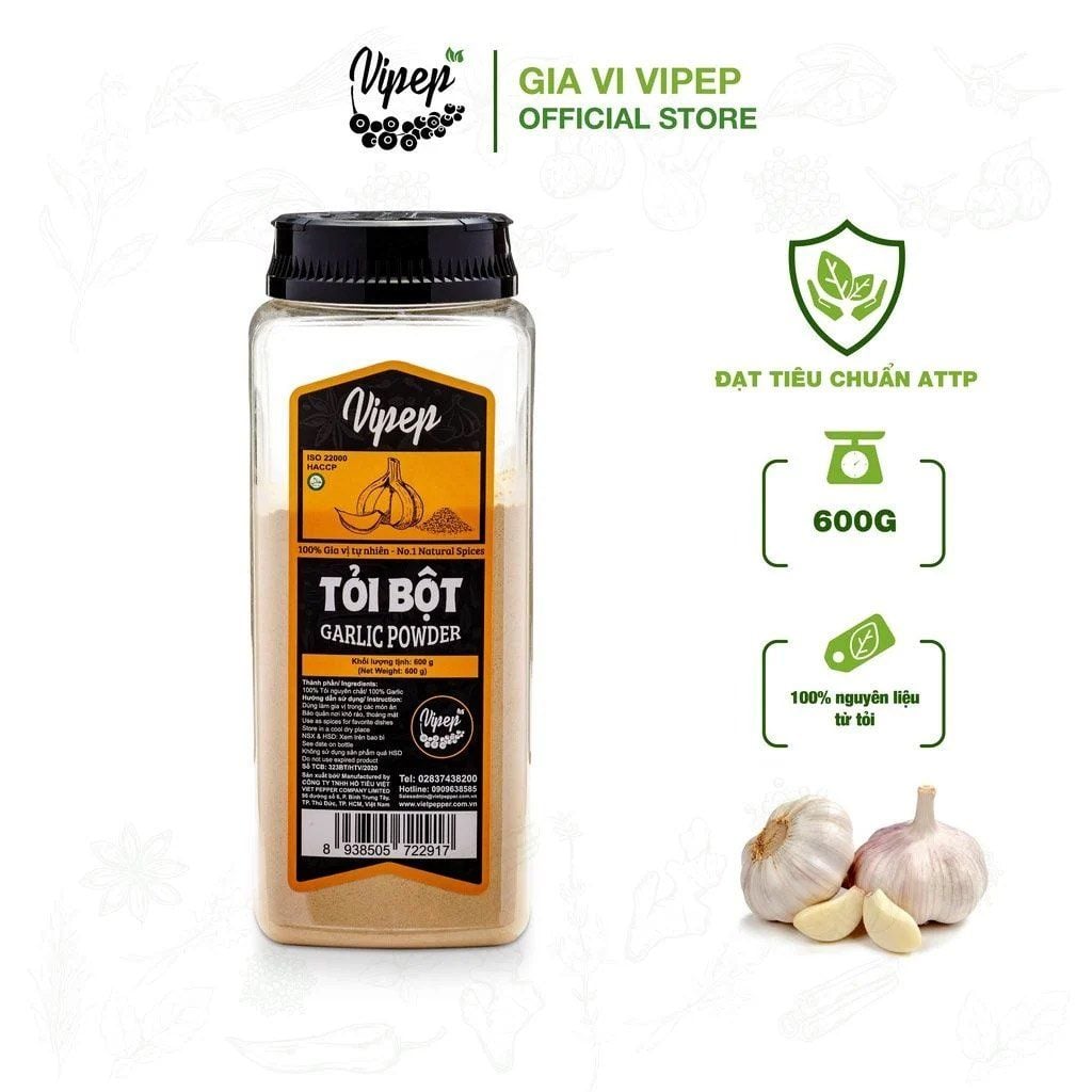  Bột tỏi nguyên chất Vipep 600g - bột gia vị tiện lợi dễ thấm cho món ăn đậm đà, thơm ngon chuẩn vị 