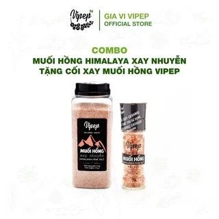  Combo Muối Hồng Himalaya Xay Nhuyễn 1.1kg + Muối Hồng Nguyên Hạt Cối Xay Vipep 120gr 