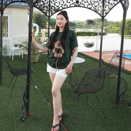  áo thun nữ from rộng Cotton Cổ tròn 