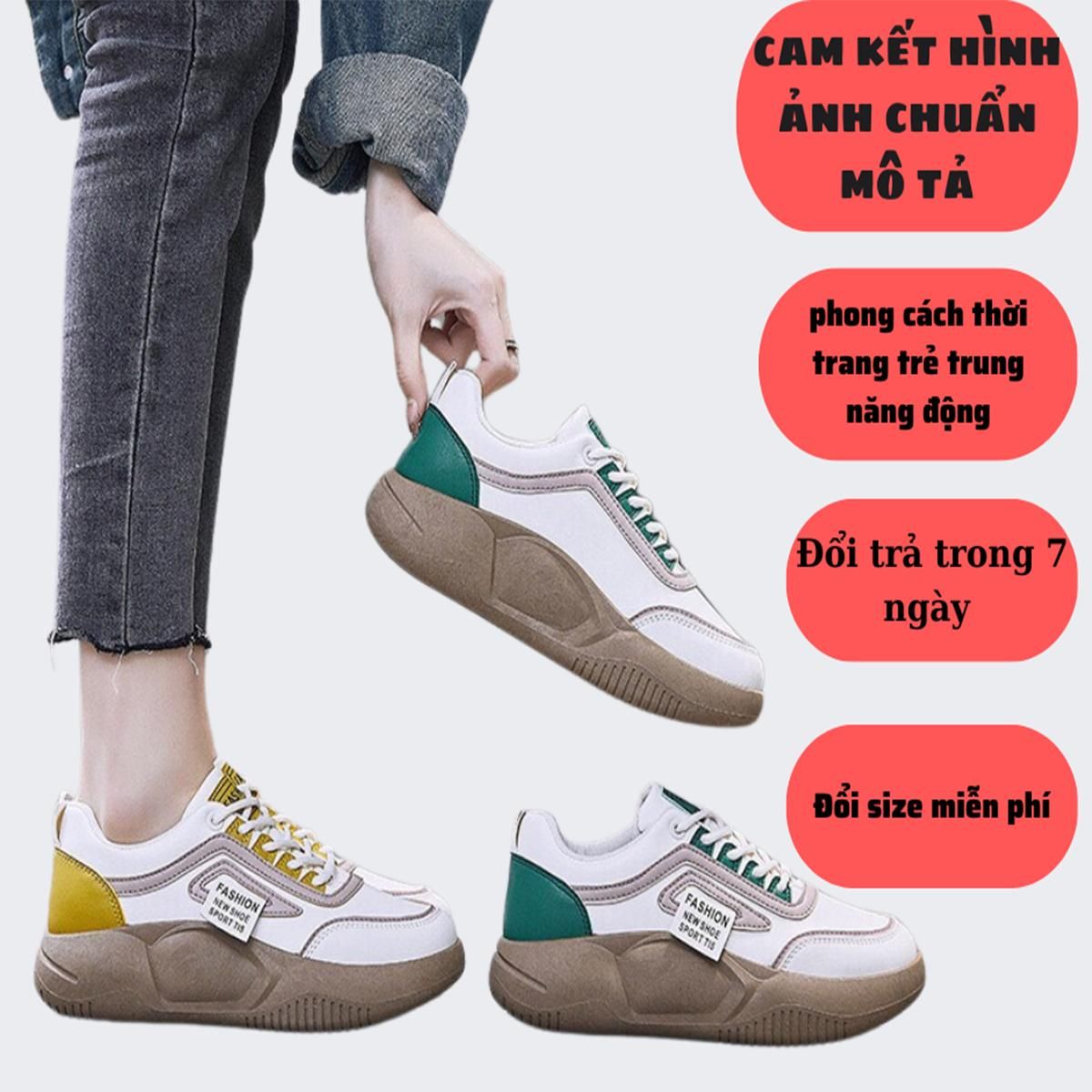 Giày thể thao nữ độn đế { da pu cao cấp }