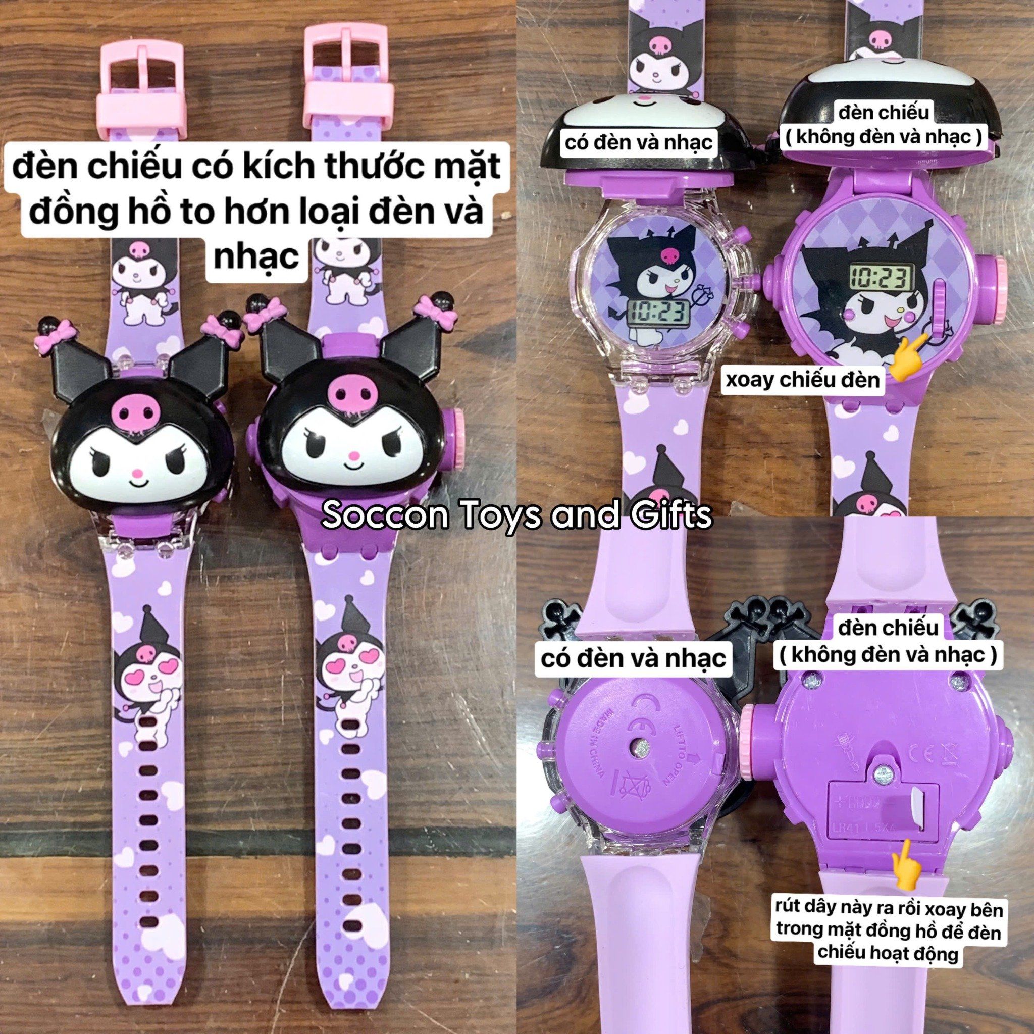  (đọc mô tả) Đồng hồ đeo tay : Đồng hồ phát nhạc+đèn và đèn chiếu bộ sưu tập Sanrio, Marvel, Doremon, No. ZL8528 