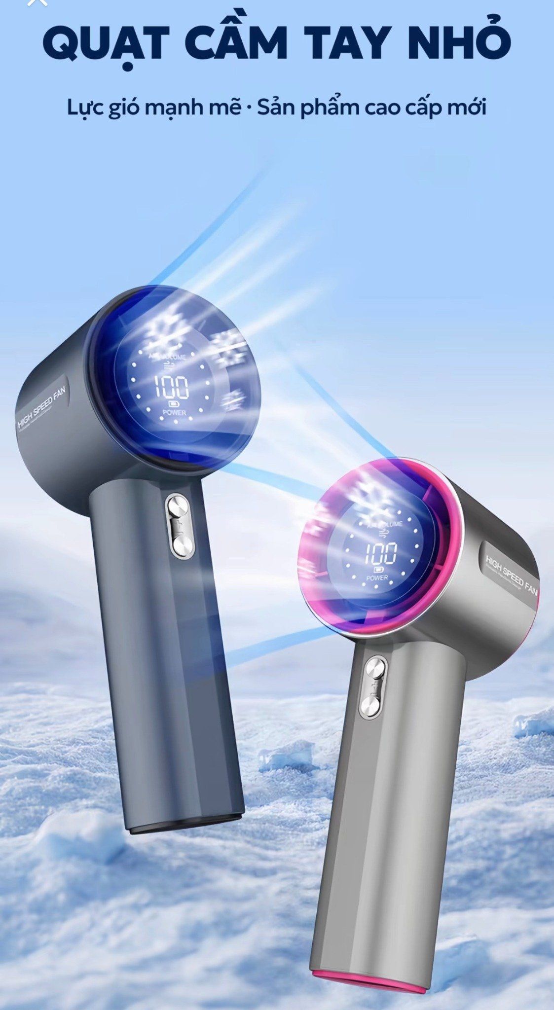  Quạt cầm tay tốc độ cao (Handleld Fan) màn hình LED, (100 - speed) dung lượng cao 4000 mAh GS1 