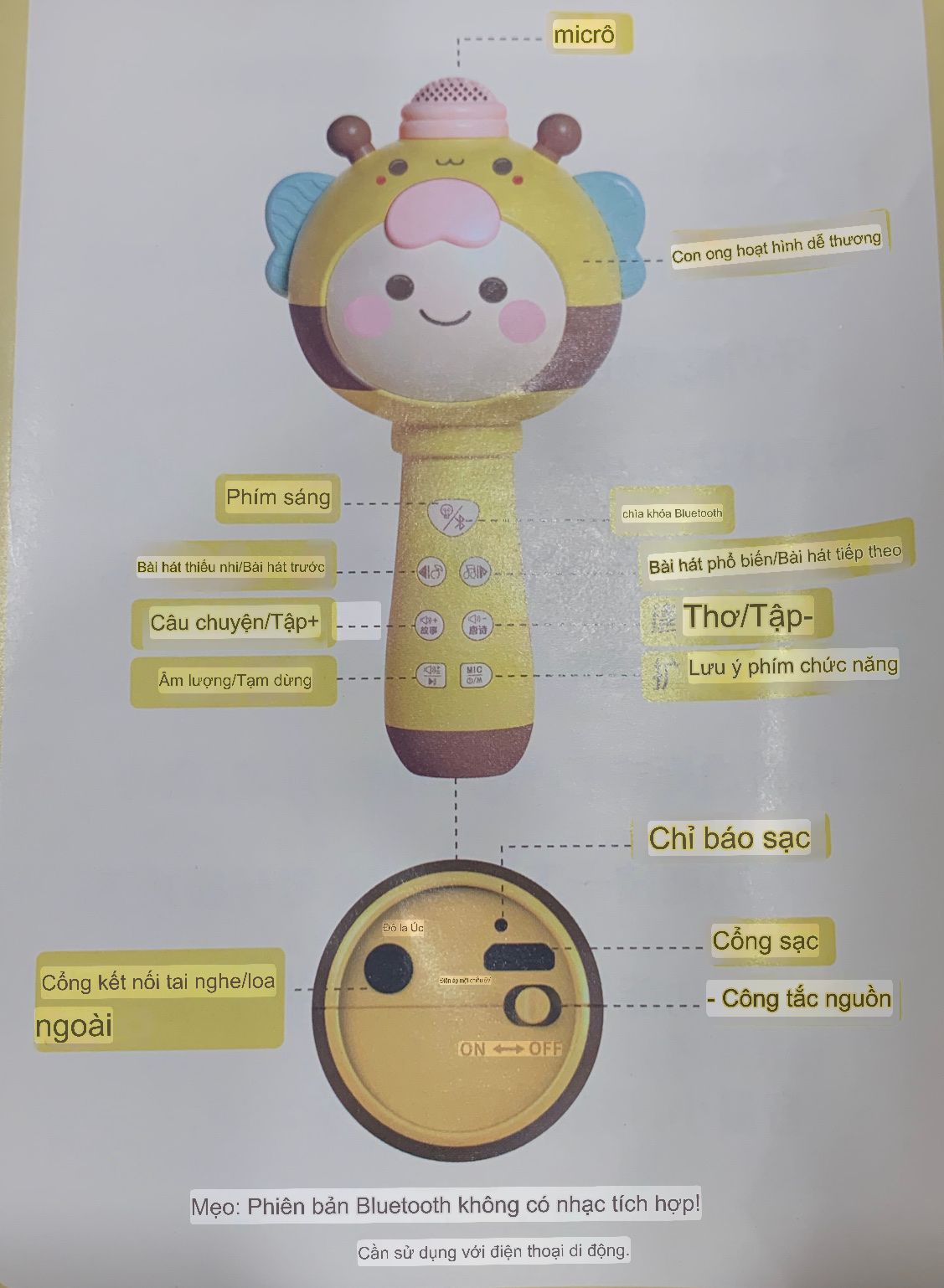  Micro con ong không dây bằng nhựa cho trẻ có kết nối bluetooth No. B001 