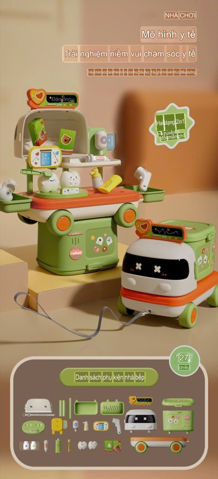  Đồ chơi nhập vai: BABY TRAILER 2in1 (Xe kéo, chuyên gia trang điểm, y khoa ) , 3+ages, No. HY-18,19 