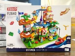  Đồ chơi lắp ráp : mô hình xếp khối Công trình Nhà trượt xe 211 chi tiết , thương hiệu FEELO 3+ages, No. FL1640 