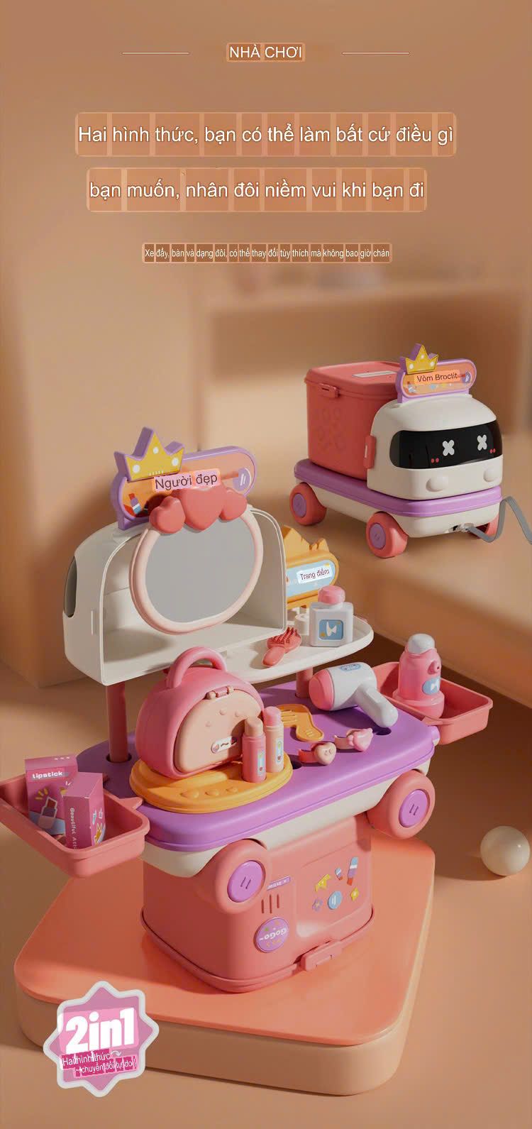  Đồ chơi nhập vai: BABY TRAILER 2in1 (Xe kéo, chuyên gia trang điểm, y khoa ) , 3+ages, No. HY-18,19 