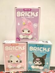  Đồ chơi lắp ráp : BST nhân vật Kuromi My Melody, Hello Kitty, 400pcs, +14ages, No. W2117, W228, W2119 