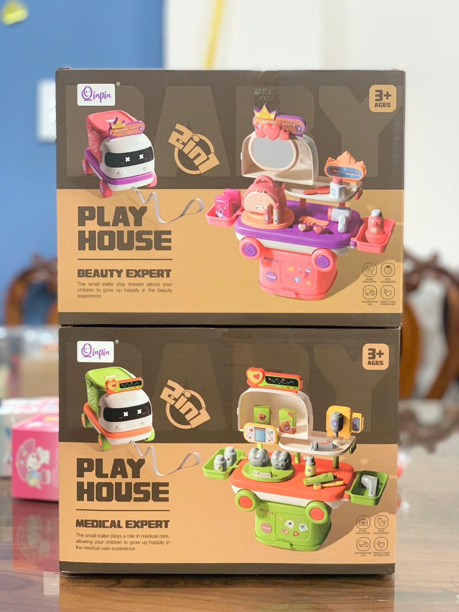  Đồ chơi nhập vai: BABY TRAILER 2in1 (Xe kéo, chuyên gia trang điểm, y khoa ) , 3+ages, No. HY-18,19 