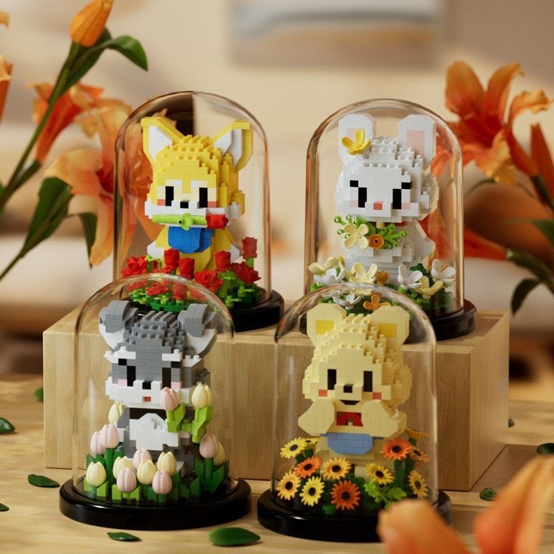  Đồ chơi lắp ráp : Bộ xếp khối mô hình nhân vật đựng trong lồng kính, +8ages, No. 7243,4,5,6,7,8 