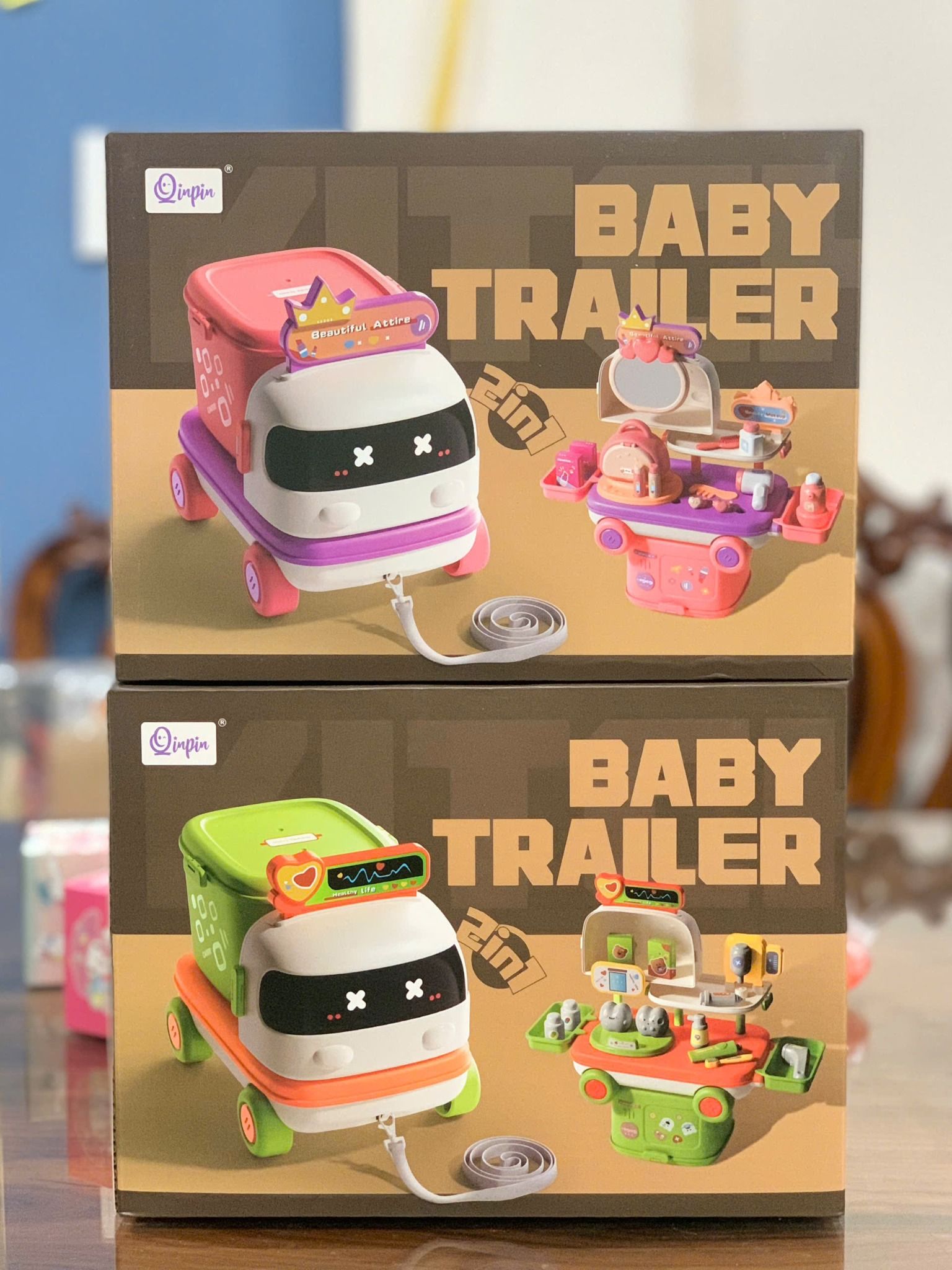  Đồ chơi nhập vai: BABY TRAILER 2in1 (Xe kéo, chuyên gia trang điểm, y khoa ) , 3+ages, No. HY-18,19 