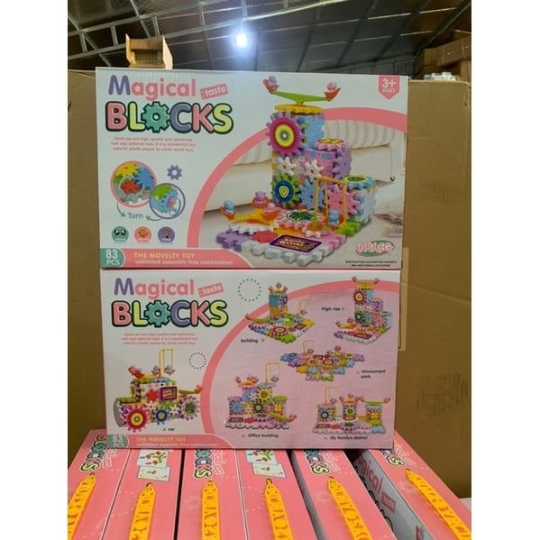  Đồ chơi mẫu giáo: Bộ lắp ráp bánh răng vòng xoay chuyển động (Magical Blocks) 83pcs 3 ages+ No. 598B. SOCCON toys 