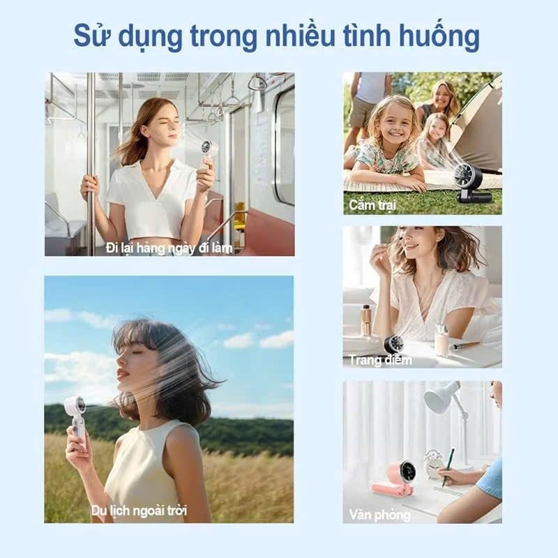  Quạt cầm tay Turbo tốc độ cao (Handheld Fan) kết hợp chân đế để bàn tiện lợi, dung lượng cao 3600 mAh, Model: 607 