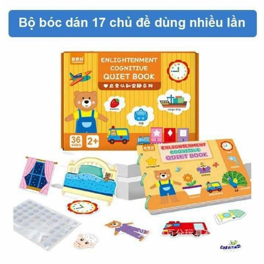  Đồ chơi giáo dục _ bộ sách bóc dán giúp bé làm quen với ngôn ngữ Englishtenment cognitive quiet book 2Ages+ No. 555-1 