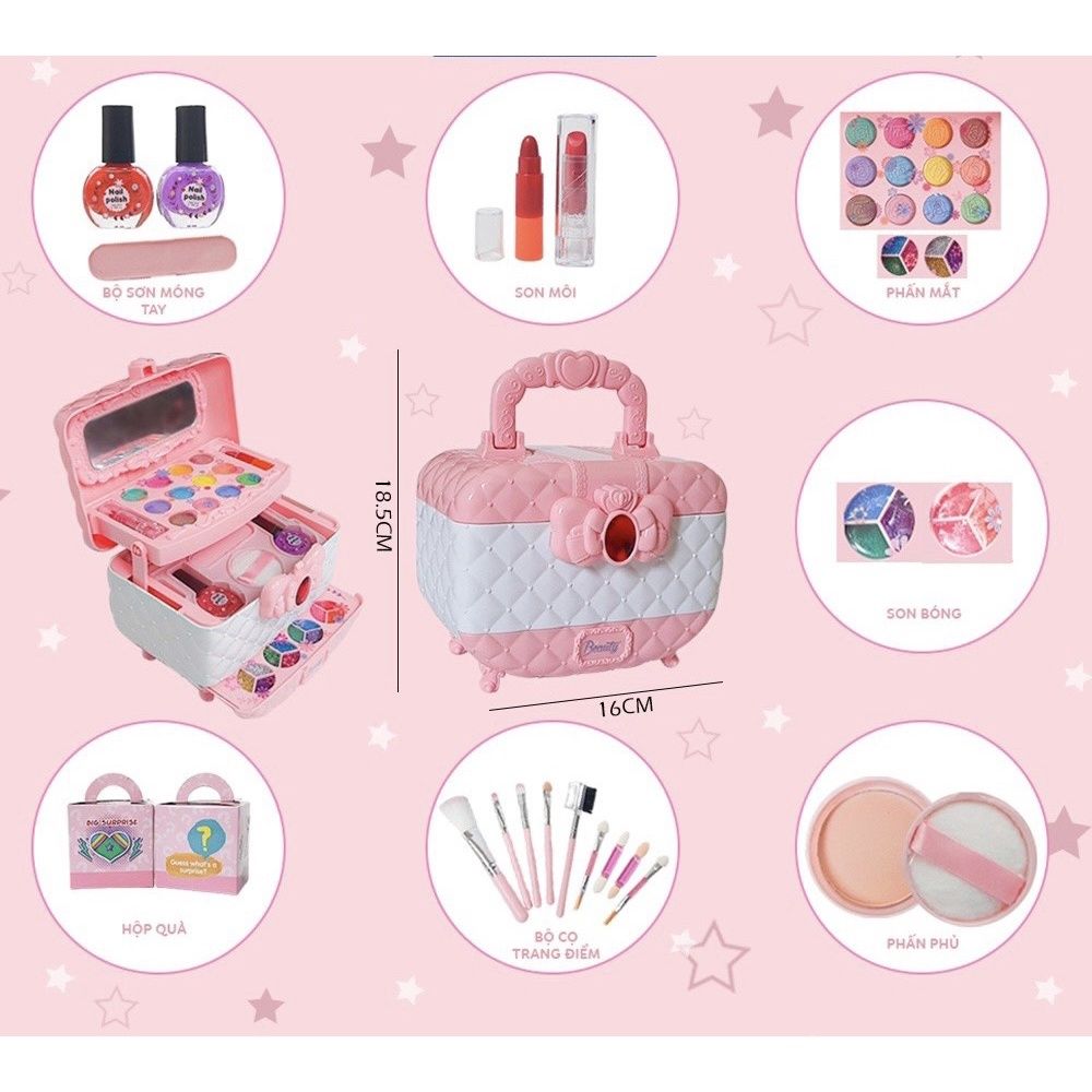  ( ĐỌC MÔ TẢ ) Đồ chơi bé gái: Vali trang điểm 3 tầng (tặng kèm 2 hộp quà bí mật), 3ages+ No. M-611 