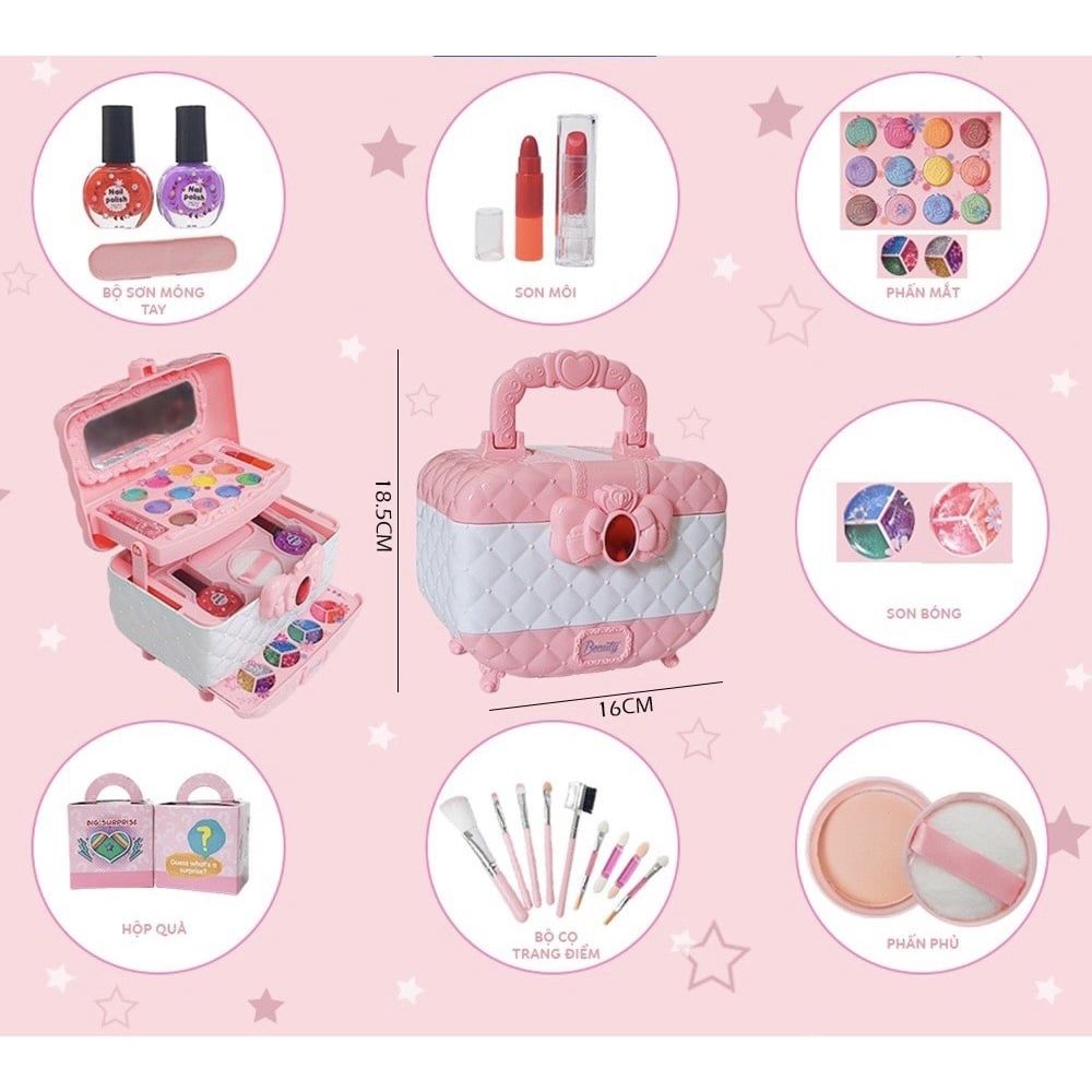  Đồ chơi bé gái: Vali trang điểm 3 tầng (tặng kèm 2 hộp quà bí mật), 3ages+, No. M-611 