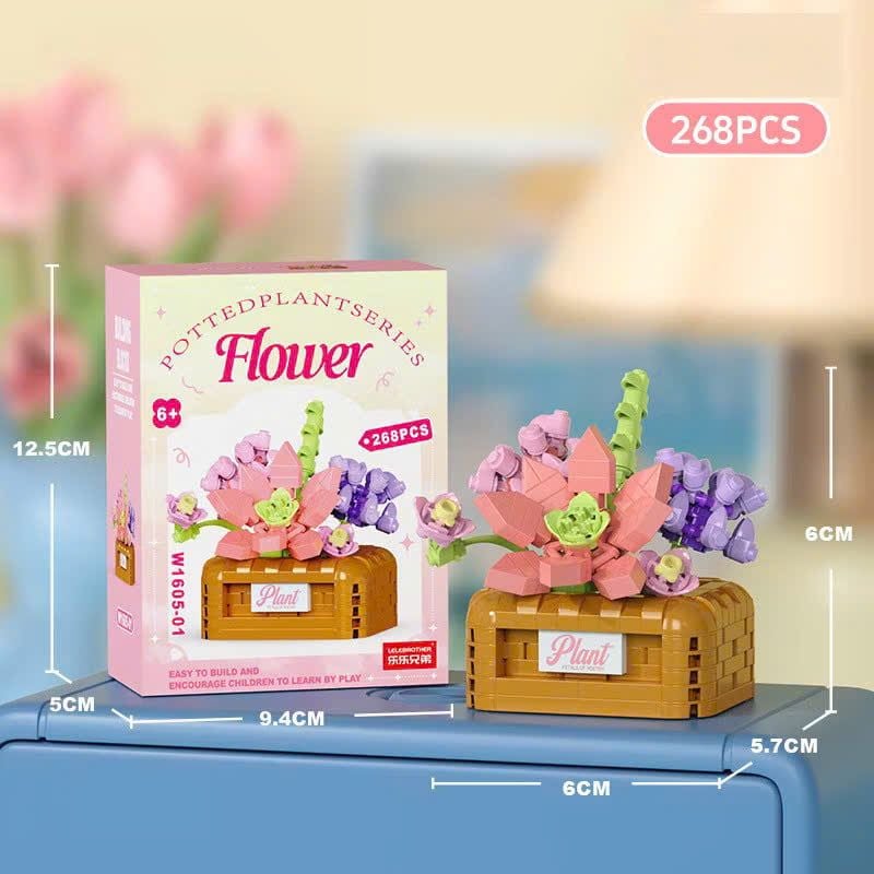  Đồ chơi lắp ráp : Bộ lắp ráp chậu hoa mini nhiều mẫu, 3ages+, No. W1605 