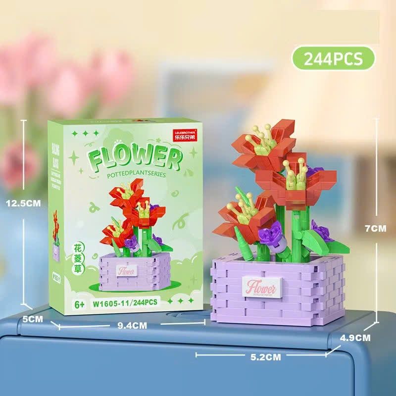  Đồ chơi lắp ráp : Bộ lắp ráp chậu hoa mini nhiều mẫu, 3ages+, No. W1605 