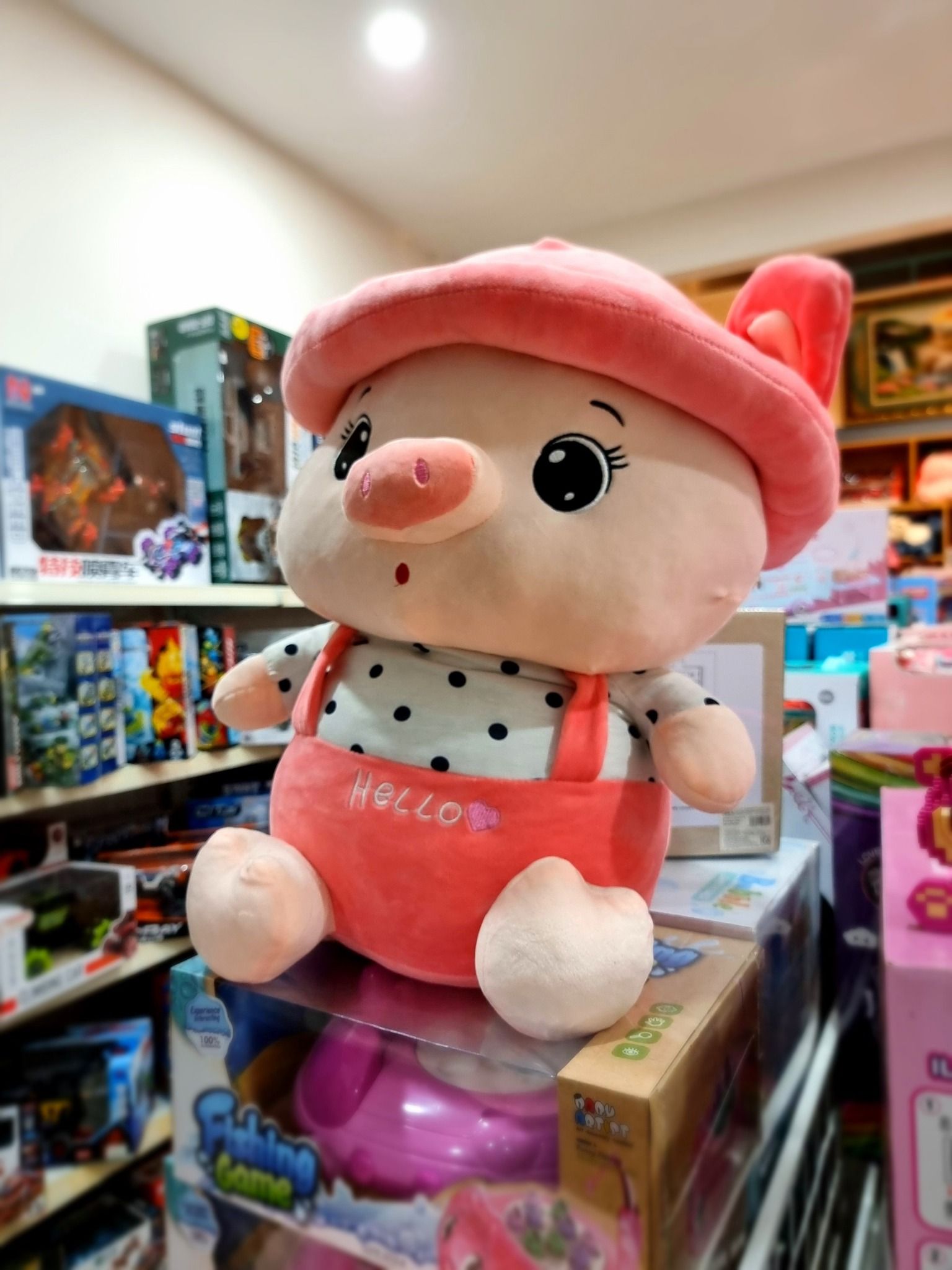  Gấu bông: Heo đội nón hồng dễ thương (nhiều kích thước) 