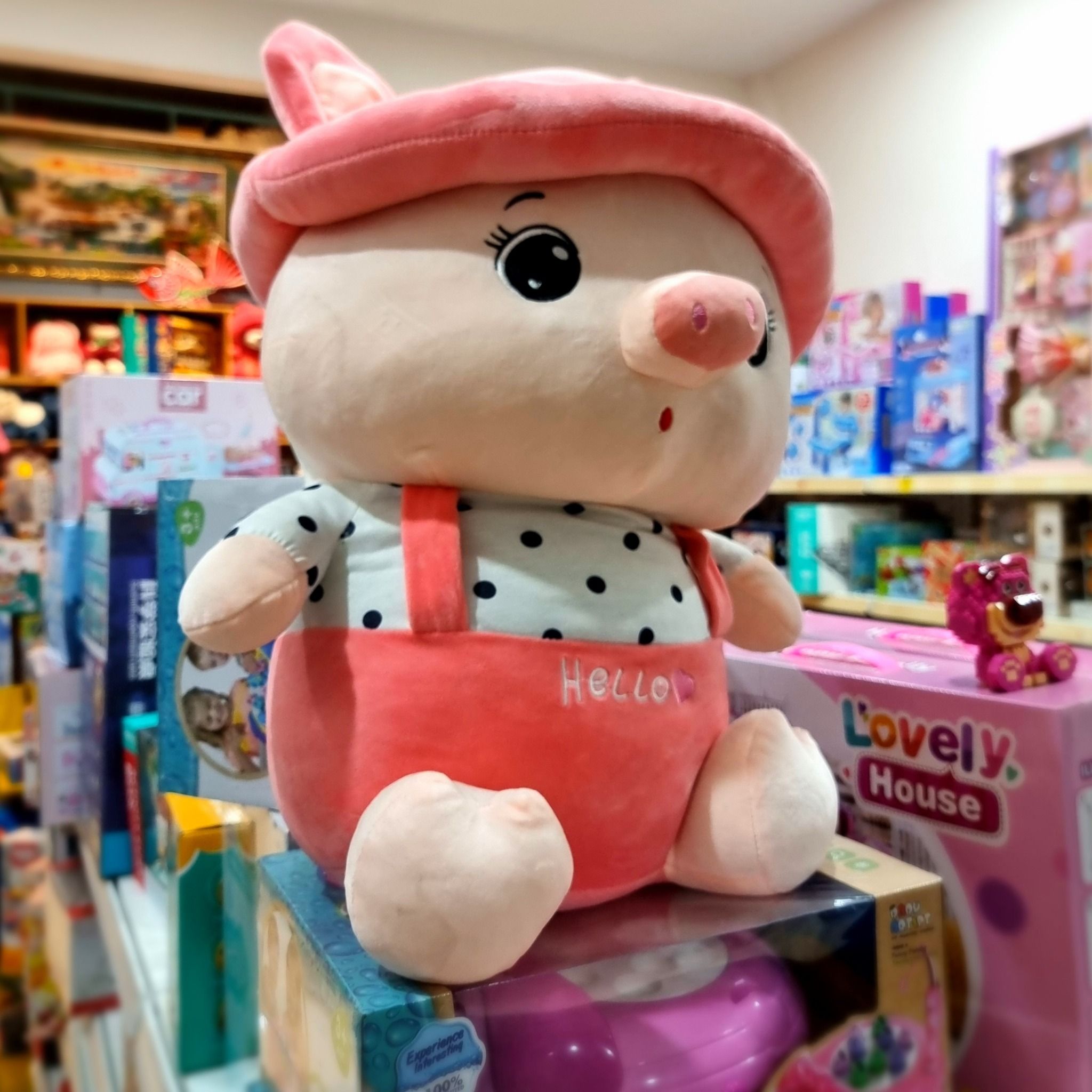  Gấu bông: Heo đội nón hồng dễ thương (nhiều kích thước) 