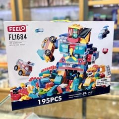  FEELO Đồ chơi lắp ghép: bộ xếp khối robot biến hình siêu xe đua, 195pcs, Model FL1684. 