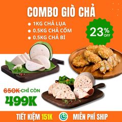 Combo Giò Chả Sạch – 1kg Chả Lụa + 0.5kg Chả Cốm + 0.5kg Chả Bì, Giao Nóng Trong Ngày