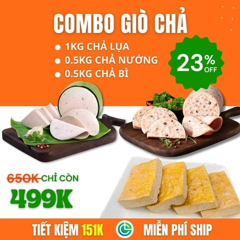 Combo Giò Chả Sạch – 1kg Chả Lụa + 0.5kg Chả Nướng + 0.5kg Chả Bì, Giao Nóng Trong Ngày