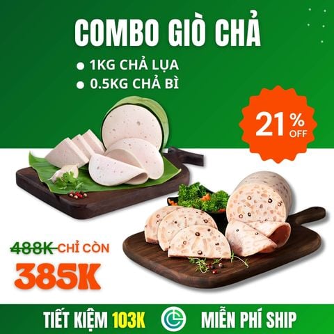 Combo Giò Chả Sạch – 1kg Chả Lụa + 0.5kg Chả Bì, Giao Nóng Trong Ngày