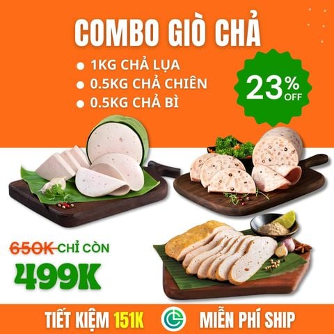 Combo Giò Chả Sạch – 1kg Chả Lụa + 0.5kg Chả Chiên + 0.5kg Chả Bì, Giao Nóng Trong Ngày