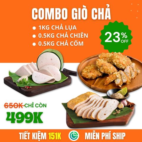 Combo Giò Chả Sạch – 1kg Chả Lụa + 0.5kg Chả Chiên + 0.5kg Chả Cốm, Giao Nóng Trong Ngày