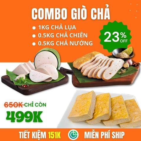 Combo Giò Chả Sạch – 1kg Chả Lụa + 0.5kg Chả Chiên + 0.5kg Chả Nướng, Giao Nóng Trong Ngày