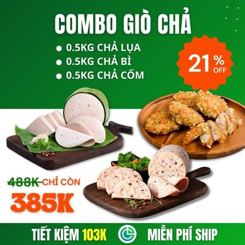 Combo Giò Chả Sạch – 0.5kg Chả Lụa + 0.5kg Chả Bì + 0.5kg Chả Cốm, Giao Nóng Trong Ngày