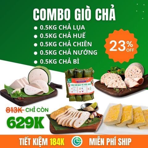 Combo Giò Chả Sạch 5 Món 2.5kg – Chả Lụa, Chả Chiên, Chả Bì, Chả Huế, Chả Nướng