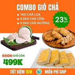 Combo Giò Chả Sạch – 1kg Chả Lụa + 0.5kg Chả Cốm + 0.5kg Chả Nướng, Giao Nóng Trong Ngày