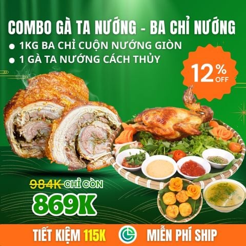 Combo Gà Ta Nướng Cách Thủy + 1kg Ba Chỉ Cuộn Nướng Giòn – Giao Nóng Mỗi Ngày