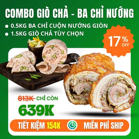 Combo Giò Chả Sạch 1.5kg + Ba Chỉ Cuộn Nướng Giòn 0.5kg – Giao Nóng Mỗi Ngày