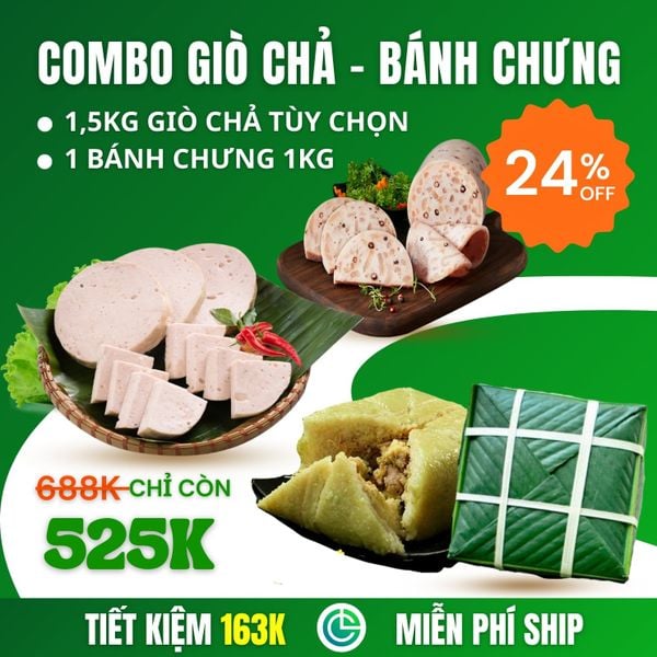 Combo Giò Chả Sạch 1.5kg + Bánh Chưng 1kg – Giao Nóng Mỗi Ngày