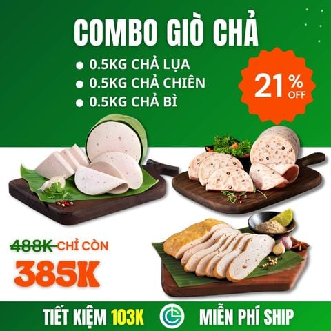 Combo Giò Chả Sạch – 0.5kg Chả Lụa + 0.5kg Chả Chiên + 0.5kg Chả Bì, Giao Nóng Trong Ngày