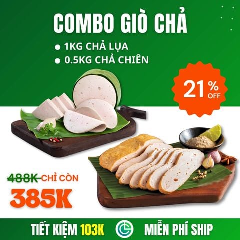 Combo Giò Chả Sạch – 1kg Chả Lụa + 0.5kg Chả Chiên, Giao Nóng Trong Ngày