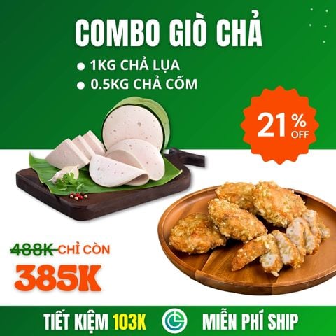 Combo Giò Chả Sạch – 1kg Chả Lụa + 0.5kg Chả Cốm, Giao Nóng Trong Ngày
