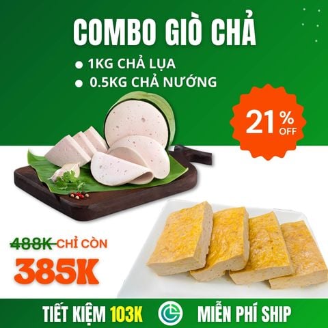 Combo Giò Chả Sạch – 1kg Chả Lụa + 0.5kg Chả Nướng, Giao Nóng Trong Ngày