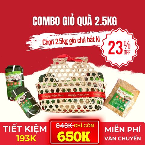 Combo Giỏ Quà 2.5kg Giò Chả Sạch – Gói Quà Đậm Đà Truyền Thống