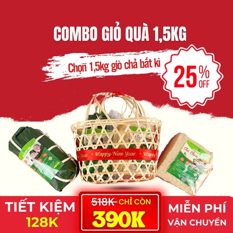 Combo Giỏ Quà 1.5kg Giò Chả Sạch – Biếu Tặng Sạch, Giao Nóng Mỗi Ngày