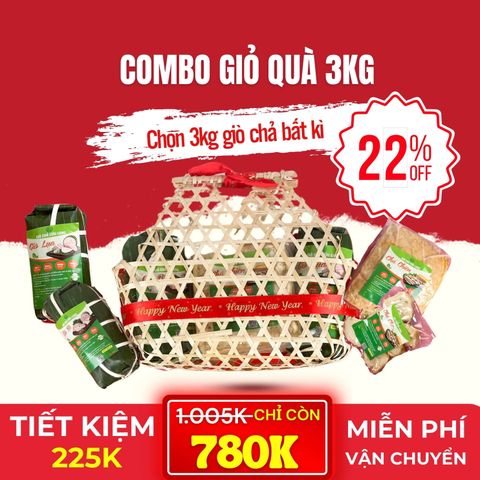 Combo Giỏ Quà 3kg Giò Chả Sạch Gói Lá Chuối – Quà Biếu Tết Sang Trọng