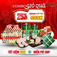 Combo Giỏ Quà Giò Chả Sạch 2kg + Bánh Chưng Truyền Thống – Giao Nóng Mỗi Ngày