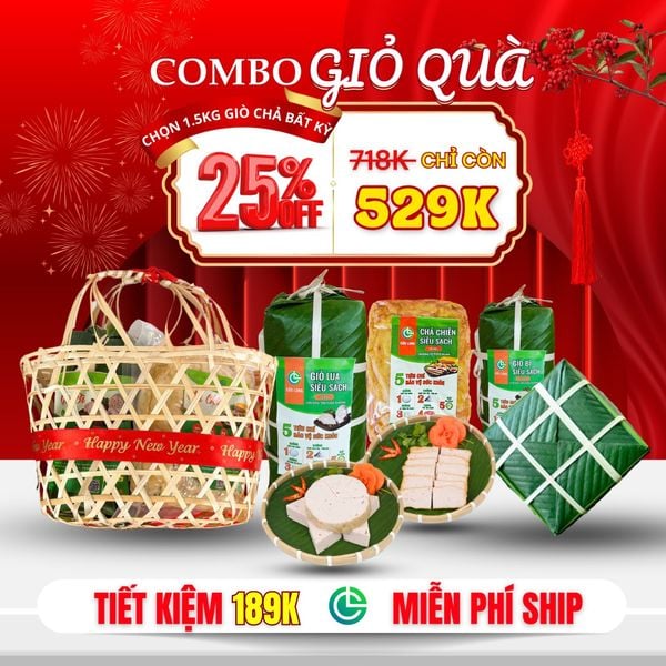 Combo Giỏ Quà 1.5kg Giò Chả Sạch + Bánh Chưng Truyền Thống – Giao Nóng Mọi Ngày, Tiết Kiệm 189K