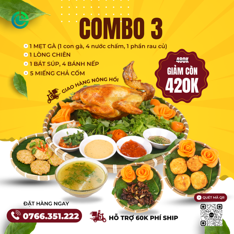 Combo 3 Gà Ta Nướng Rượu Cách Thủy Cửu Long – Kèm Chả Cốm, Bánh Nếp, Súp & Rau Dưa