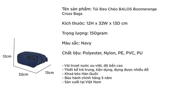 OEM ODM - BOOMERANGE Cross Bags Navy - Vietnam bag manufacturer - UMO TC5901017